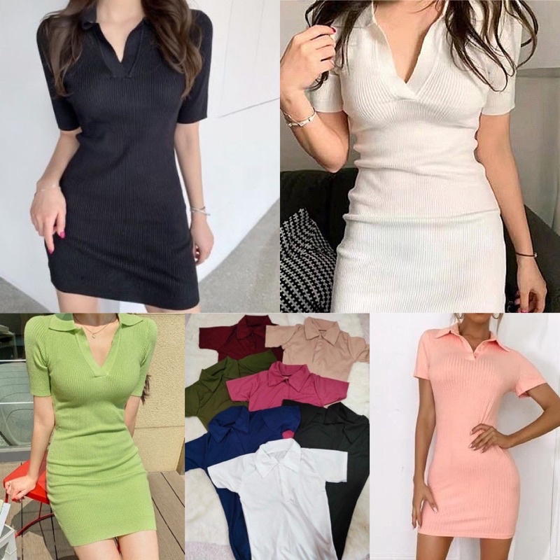 DENISSE Polo Collar Rib Knit Dress | Lazada PH