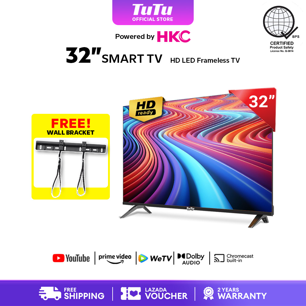 TuTu 32" Smart TV with Frameless Design and Dolby Sound