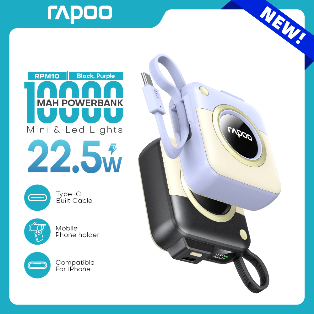 Rapoo RPM10 Power Bank: 10000mAh Fast Charging Portable Charger