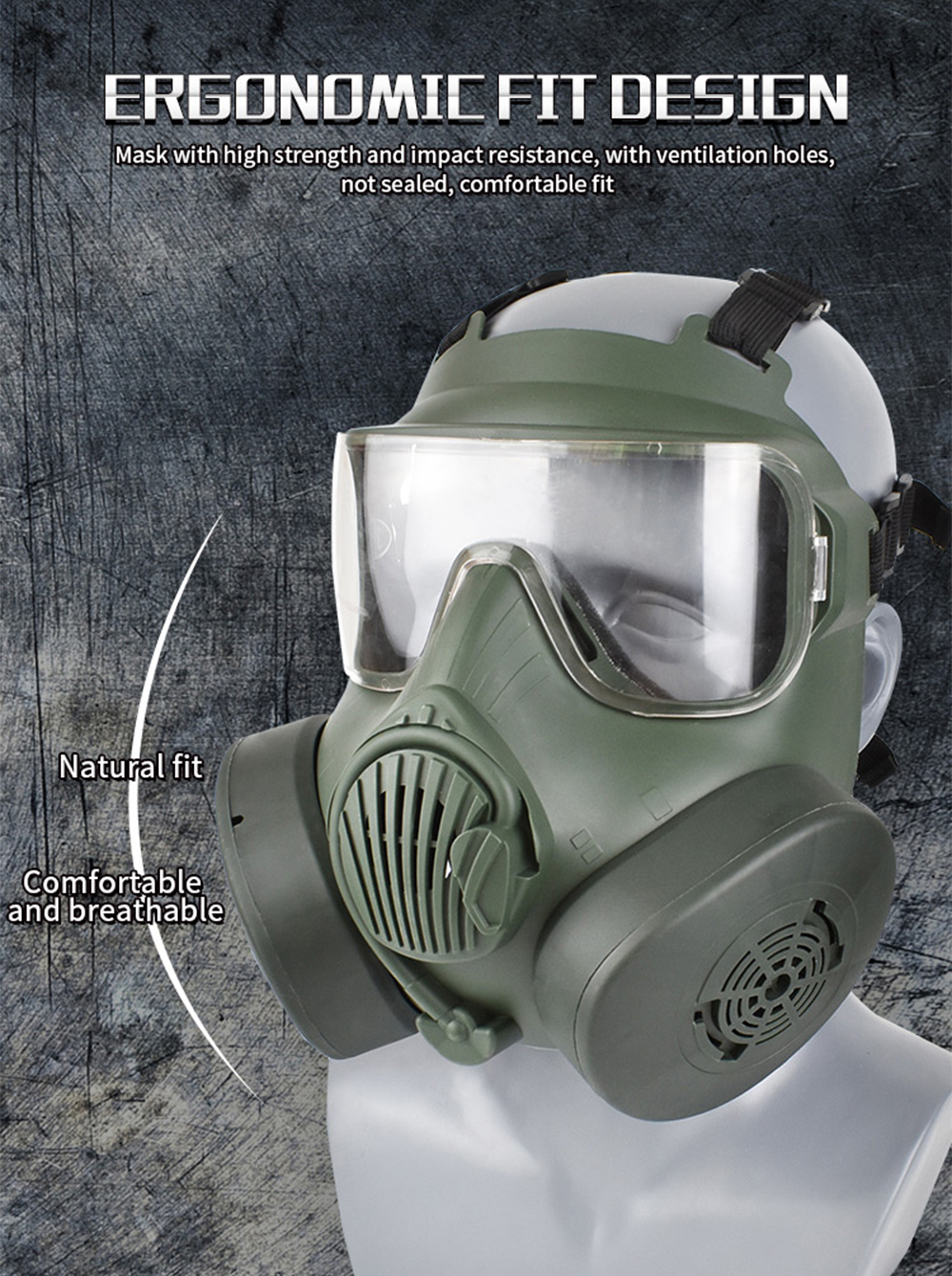Outdoor Tactical Full-Covered Double Filter Gas Mask Helmet,Anti-Dust Eye  Protect Shock Resistance PC Lens Face Guard With Double Fan