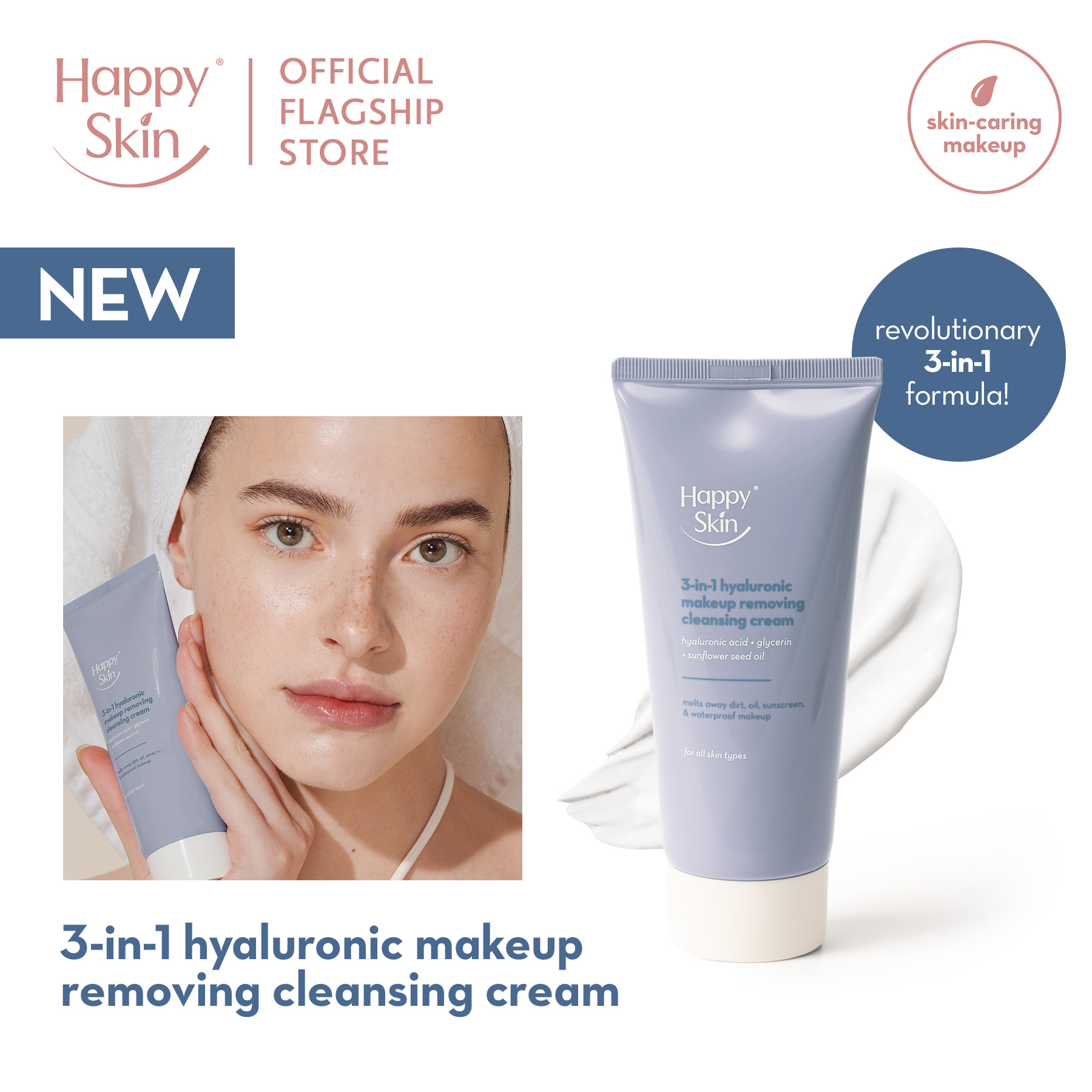 Discount on Happy Skin  shoes - SKU: Happy Skin 3-In-1 Hyaluronic Makeup Removing Cleansing Cream