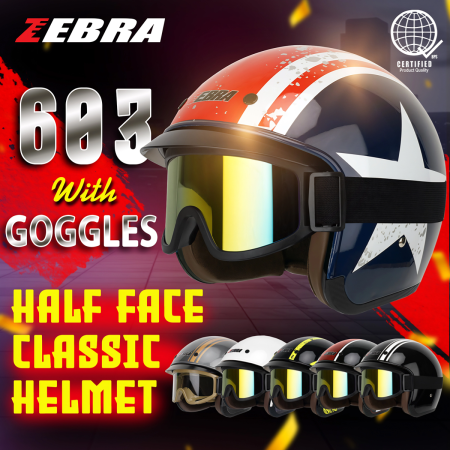 Zebra 603 Retro Classic Motorcycle Helmet with Free Backpack