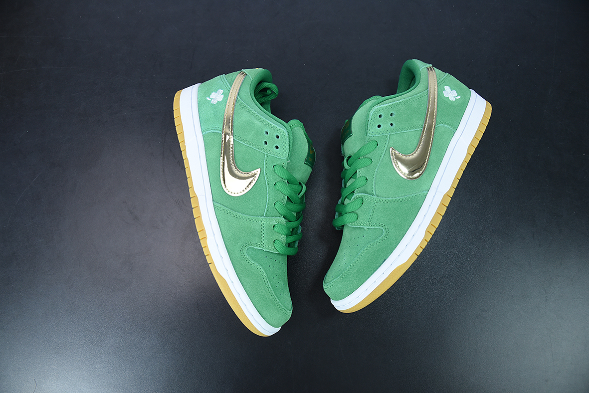 Nike SB Dunk LowSt. Patrick's Day Celtic Green Gold Item No. BQ6817-303  Clover Embroidery Size: 36-45