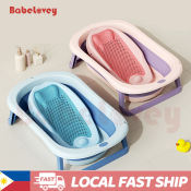 Large Folding Baby Bath Tub with Mat, Portable Infant Bathtub
