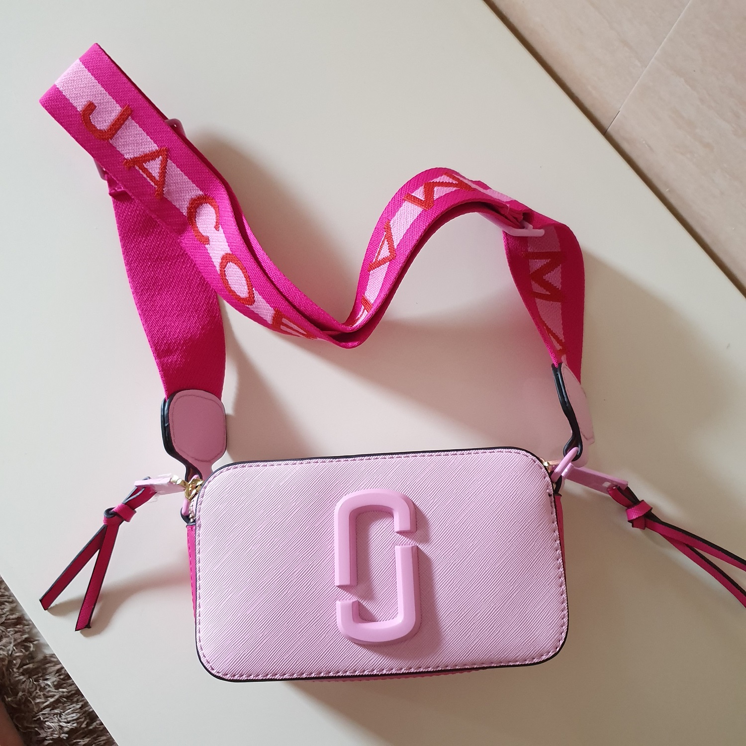 Women's Pink Ceramic Leather Snapshot Camera Crossbody Bag With