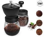 Ceramic Burr Coffee Grinder with Glass Jars and Stainless Steel Handle