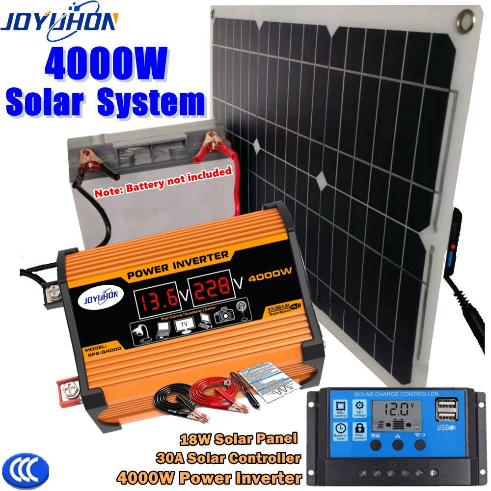  110V/220V Solar Power System 20W Solar Panel Battery Charger  4000W Solar Inverter Complete Kit Solar Controller 30A/40A/50A/60A (Black)  : Patio, Lawn & Garden