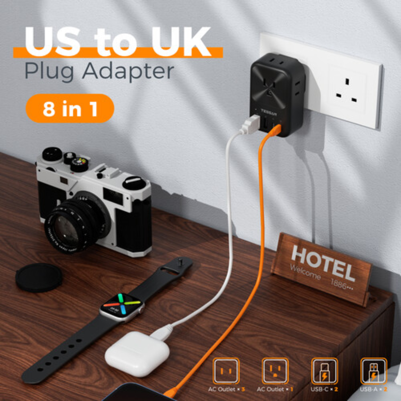 TESSAN Travel Adapter Charging