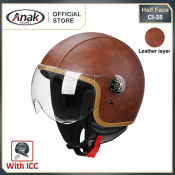 CI-35 Retro Leather Half Face Motorcycle Helmet for Men/Women