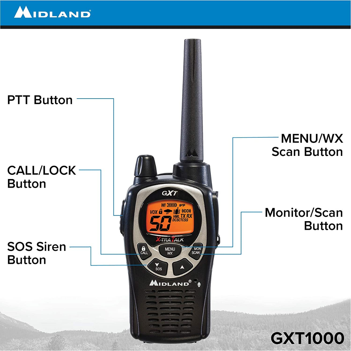 Midland 50 Channel Waterproof GMRS Two-Way Radio Long Range Walkie Talkie with 142 Privacy Codes, SOS Siren, and NOAA Weather Alerts and Weather Sca - 4