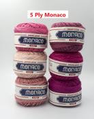 5 Ply Monaco Crochet Thread Shades of White, Brown and Pink