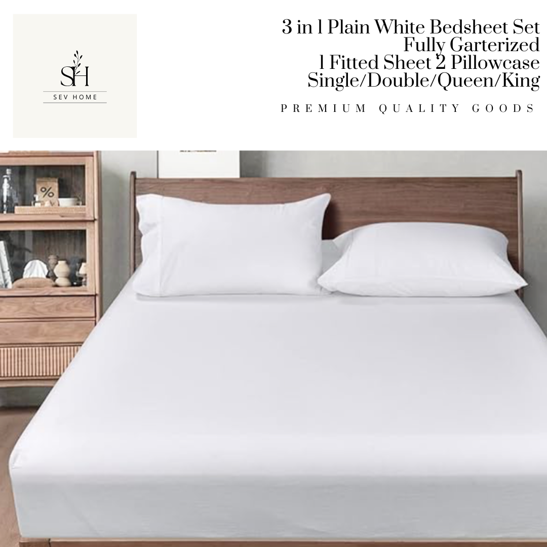 SevHome in Hotel Quality Cotton Plain White Bedding Set