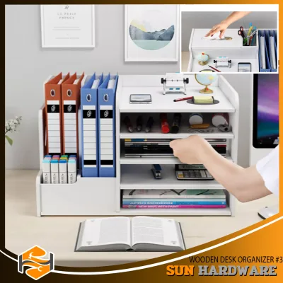 SUN HARDWARE DIY Wooden Multi-functional Organizer Wooden Desk Organizer, Multi-Functional DIY Pen Holder Box, Desktop Stationary, Easy Assembly,Home Office Supply Storage Rack with Drawer (2)