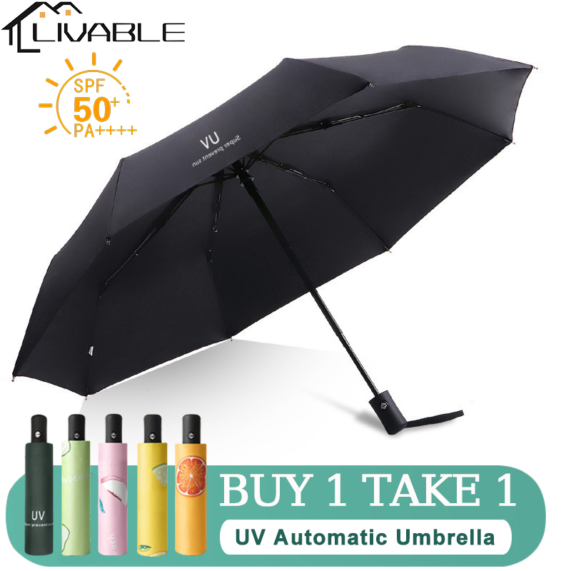 【Buy 1 Take 1】LIVABLE Automatic Umbrella Anti-ultraviolet Automatic Folding Umbrella Men Women UV Design