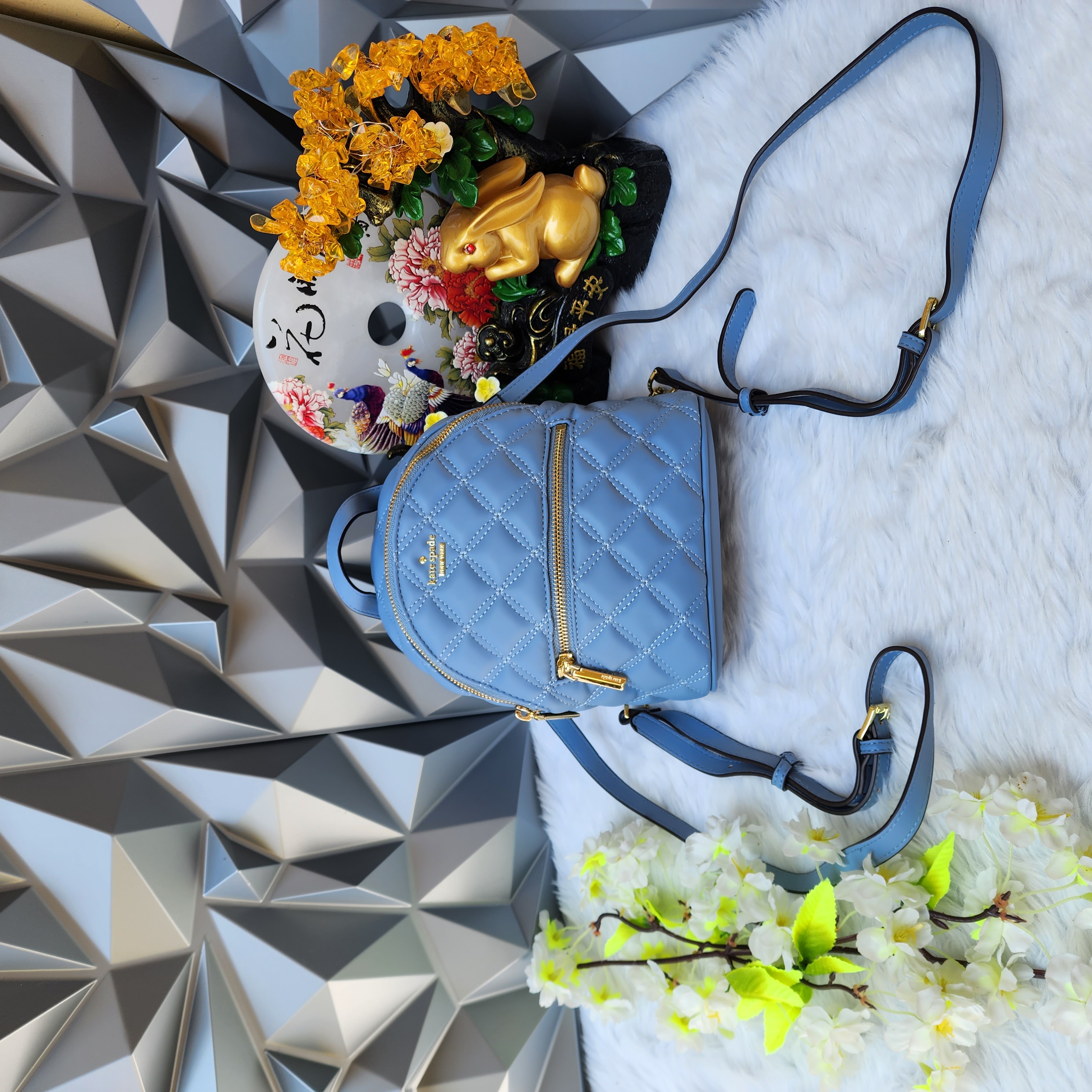 kate spade spade link mini convertible backpack blue multi New York Natalia keys and phone Kate Spade Convertible Mini Backpack