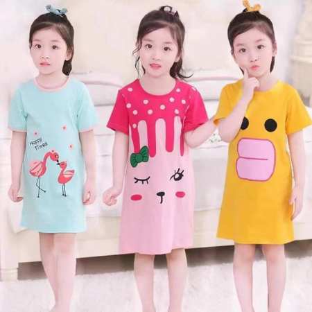 Kids Cartoon Sleep Dress - Cotton Pajamas for Ages 2-7