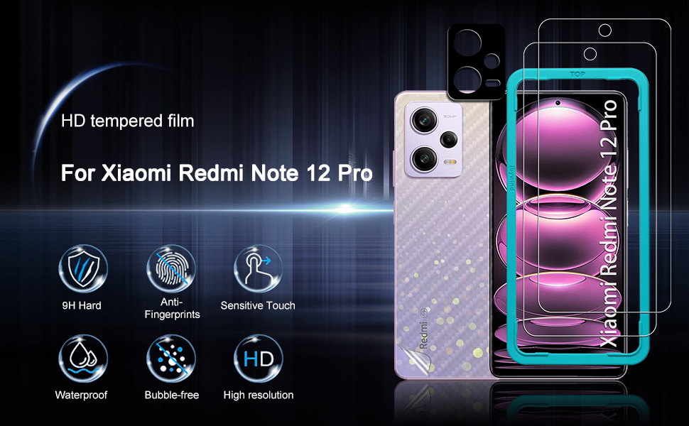  Ibywind 2 Pack Screen Protector for Redmi Note 12 Pro 5G/Note  12 Pro+/Note 12 Pro Plus 5G(6.67)+1 Pack Camera Len Protector+1 Pack Back  Film,9H Tempered Glass,Bubble Free,Easy Install : Cell Phones