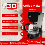 3D CM-1200 Coffee Maker Machine 1.2L Up to 12 Cups Capacity