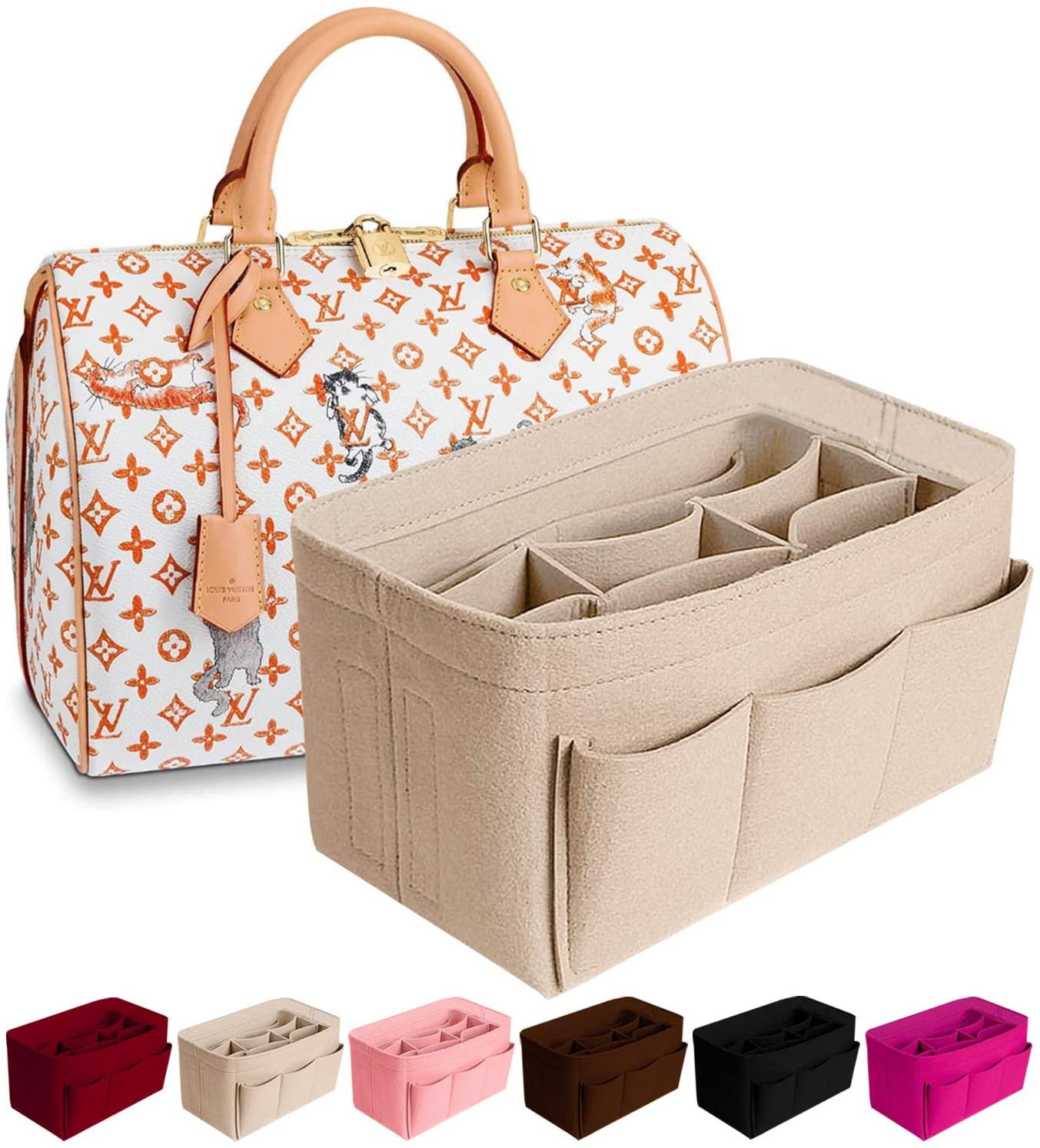 Lckaey purse insert for louis vuitton bag organizer insert tote neverfull mm  organizer 1075Claret-M - Yahoo Shopping