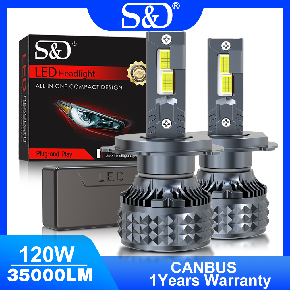 S&D 120W H4 LED Headlight Bulbs - Super Bright 35000lm