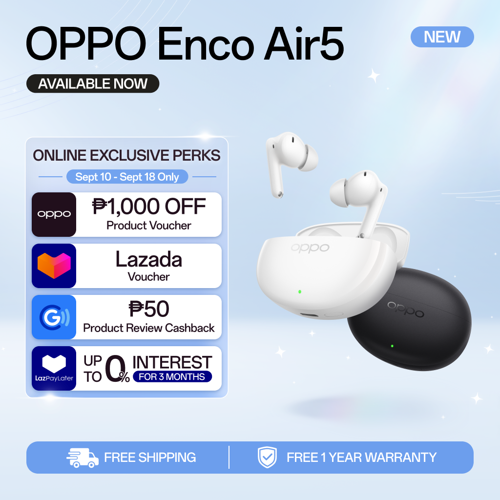[NOW AVAILABLE] OPPO Enco Air5 / 52dB Adaptive Noise Cancelling / 12mm Dynamic Bass Driver / Up to 54 Hours Battery Life