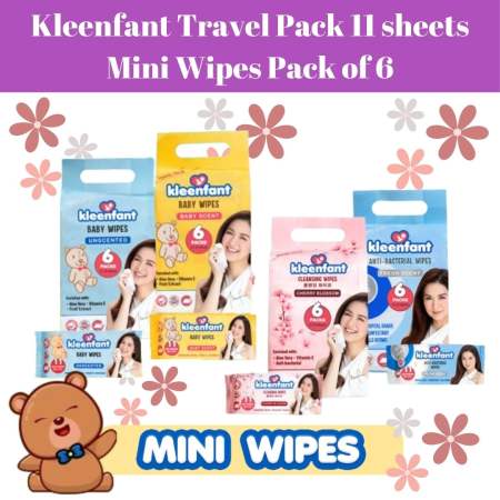 MnKC Kleenfant Mini Baby Wipes Travel Pack, 6 x 11 Sheets