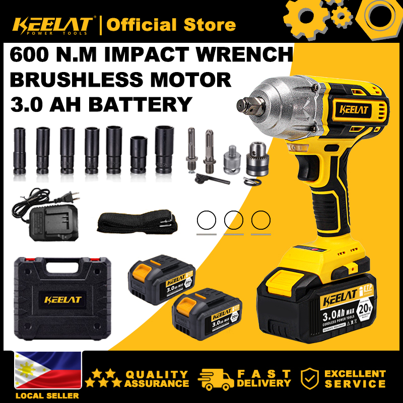 KEELAT 600N.M Impact Wrench Cordless Brushless Impact Wrench Heavy Duty with Battery