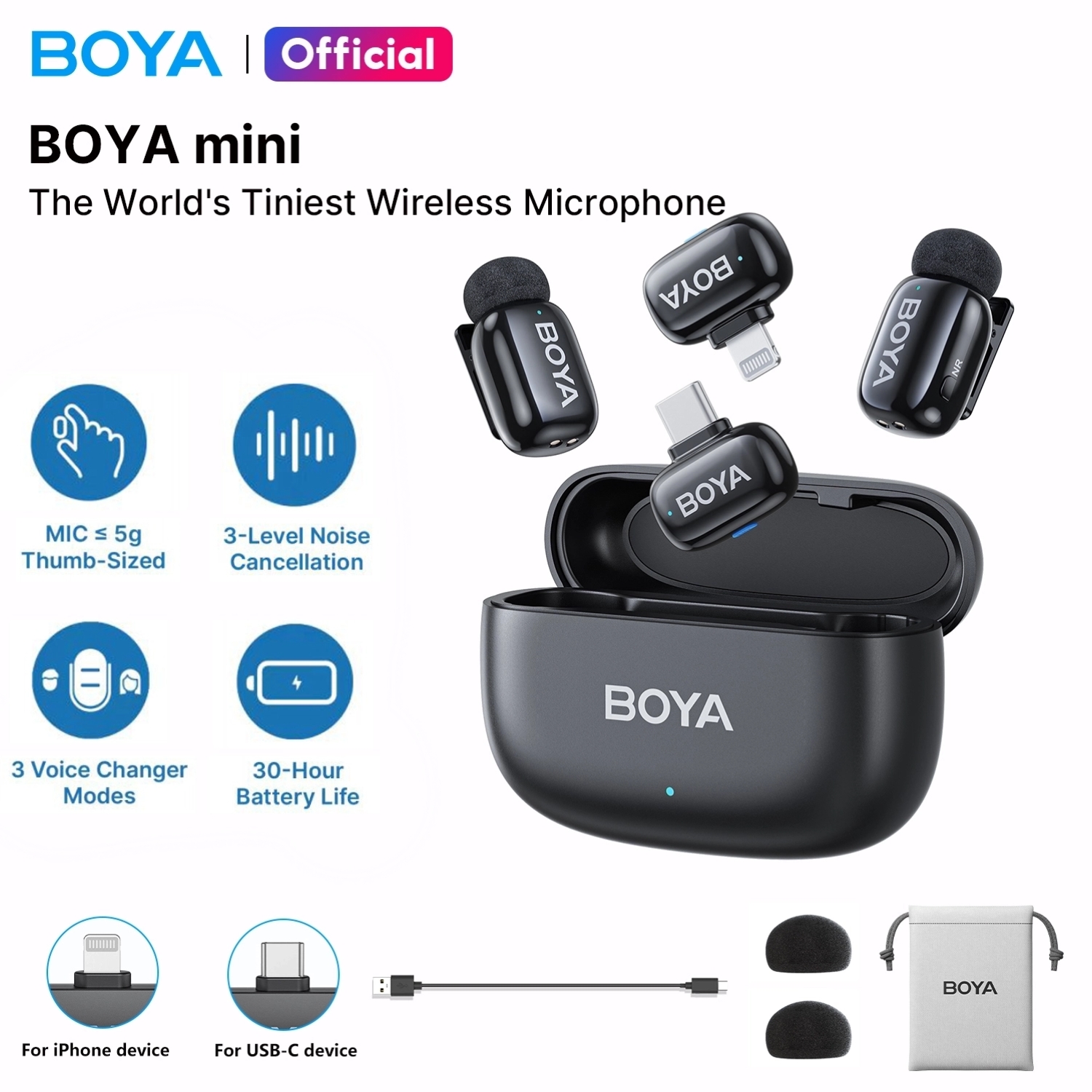 BOYA mini Wireless Microphone AI Noise Cancelling Mic Lapel Mini Microphone for Vlogging Android iPhone DSLR