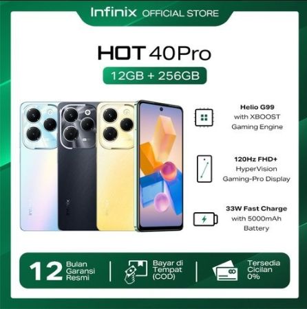 Infinix Hot 40 pro 8+256GB HD+ 90hz Display 6.56” 90Hz Ips Lcd Display 50MP Dual Rear Camera 7000mAh Battery 33W Wired Cod