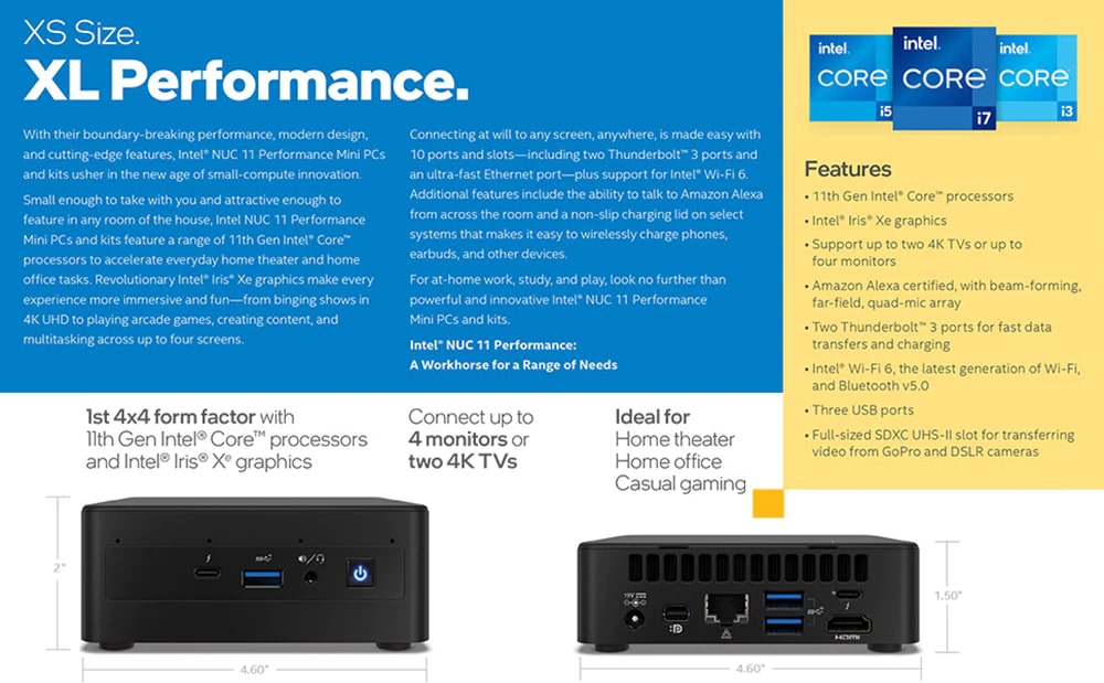 Intel NUC 11 Performance Mini PC Desktop Kit Core i5-1135G7 4.20GHz Pr – JG  Superstore