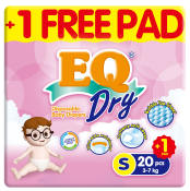 EQ Dry Disposable Baby Diaper Small 20s + 1 Free Pad