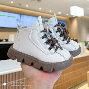 SENMA White Boots For Kids Girls, Fashionable High Cut Shoes