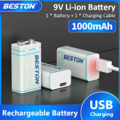 Beston 9V Li-ion Rechargeable Battery Combo with Type-C Cable