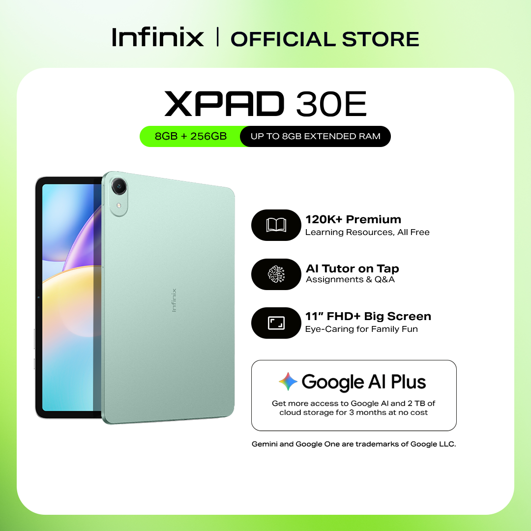 Infinix XPAD 30E 4G LTE + WiFi, 8+256 / 120K+ Premium Free Resources / 11" FHD+ Big Screen Eye Care / AI Tutor on TAP / Assignments & Q&A Assist / (1 Year Local Warranty)