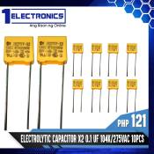 1Electronics 10pcs Electrolytic Capacitor X2 0.1uf 104K/275VAC