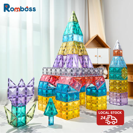 Romboss Magnetic Building Blocks - Colorful Diamond Tiles for Kids