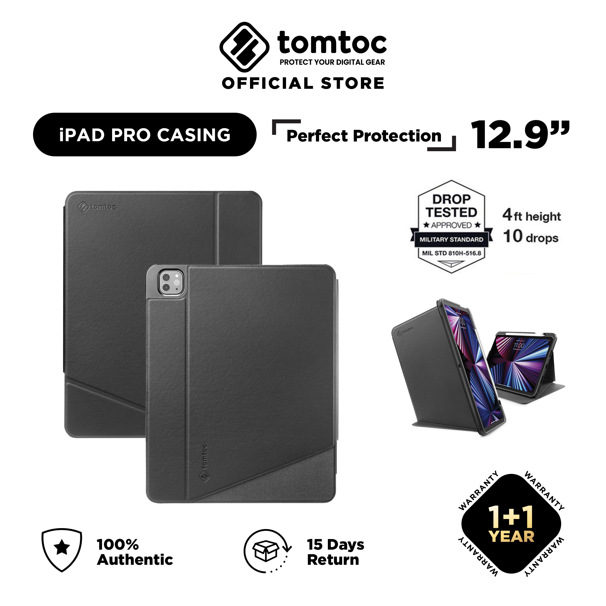 tomtoc Padfolio Eva Carrying Case for 12.9 inch iPad Air/Pro | Standard - Black / 12.9
