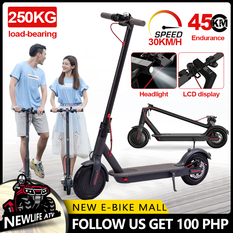 NEWLIFE Electric Scooter for Adult Teens Kids Height Seat Adjustable Foldable Scooter Electric for Teens Portable Aluminum escooter Lithium Battery Scooter Outdoor Commuter with Brake Free Basket Big Light and Two 8.5 inch Rubber tires LED Digital Display