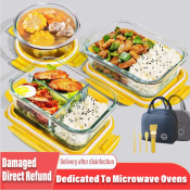 Miutiso 3-Compartment Glass Food Storage Container, Microwave-Safe Bento Box
