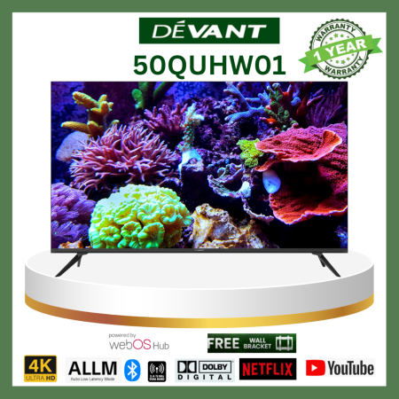 Devant 50 inch Quantum 4K Uhd Web OS TV 50QUHW01 - Quantum, Netflix, YouTube, Prime Video, Viu, Disney+ HDR10, MEMC, Screen Share, Dolby Digital Plus, Dolby Audio, Ultra HD Smart Digital Flat Screen LED, Sale Free Wall bracket