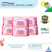 Uni-Care Sakura Cleansing Wipes 90's Pack of 6