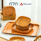 Nipiin 10PCS Japanese Wood Grain Dessert Plate Set