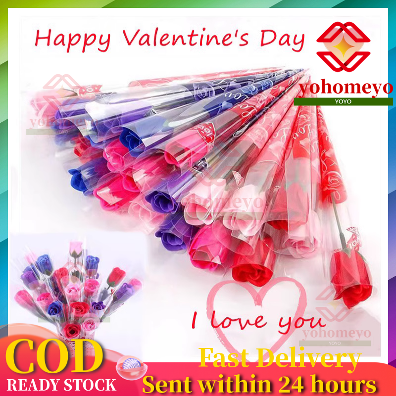【Ready Stock】10PCS-Single rose soap flowers 11.4inches(29cm) Single rose soap flowers 15inches /Valentine's day flowers /Mother's Day roses/Wedding roses
