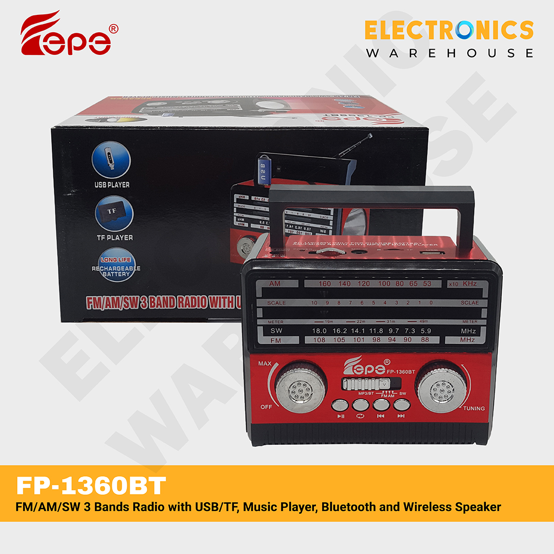 Fepe FP-1771ULS-BT Solar Radio, Music Player With 2 Internal Flashlights  and 2 Bulb Lights, Multifunction portable and Rechargeable Solar Powered