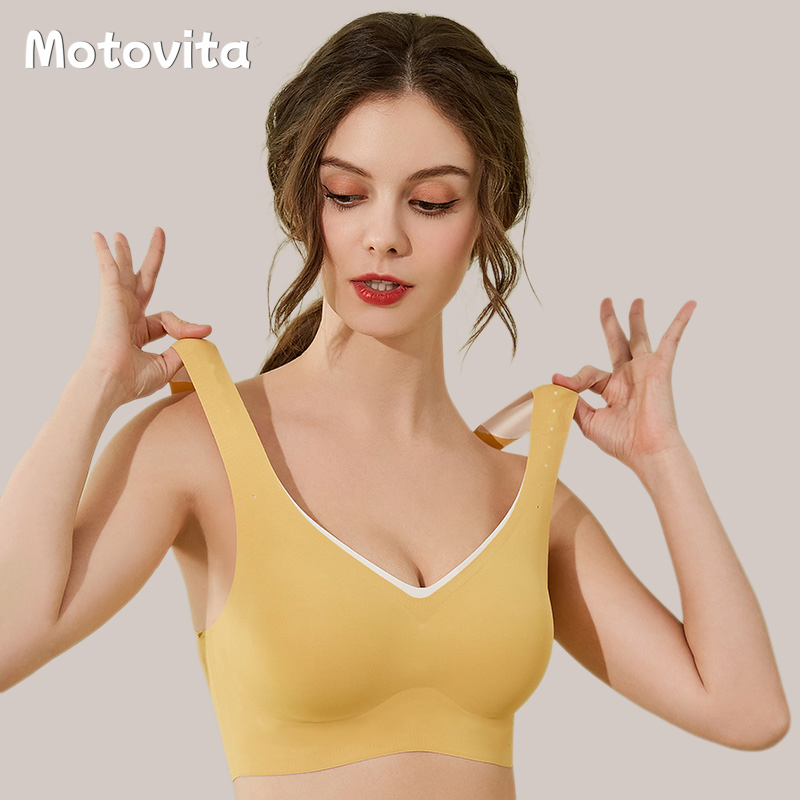 Motovita Seamless Bra Latex Sports Vest No Wire Push Up Brassiere Female Plus Big Size Bra Tank Crop Tops Gathers Pad