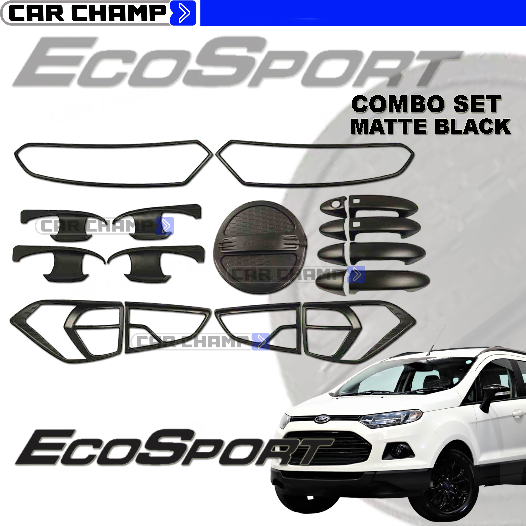 Ford Ecosport 2014 to 2018 1st Gen (Titanium) Combo Set Garnish Cover Matte  Black 2015 2016 2017 2018 ( Car Accessories )