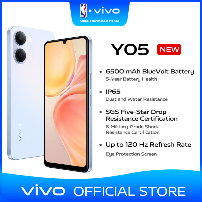 vivo Y05 mobilephone/6500 mAh BlueVolt Battery/IP65 Dust and Water Resistance/SGS Five-Star Drop Resistance Certification/Up to 120 Hz Refresh Rate Eye Protection Screen/1200 Nits High-Brightness Display/200% Volume Dual Stereo Speaker/OriginOS 6 Al Phone