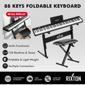 RIXTON Folding Piano Keyboard, Portable Electric with Bluetooth MIDI