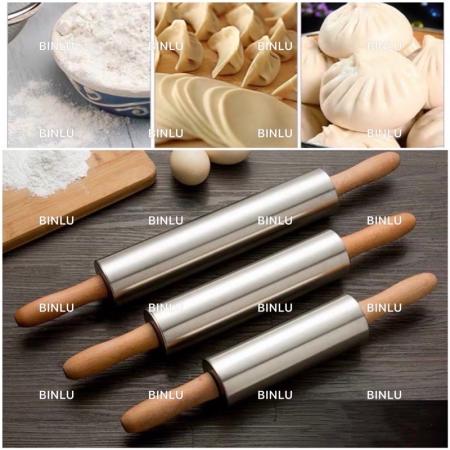 Rolling pin,pressing stick,pizza roll,stick dough roller,non-stick,stainless steel,wooden,baking tools,kitchenware,BINLU