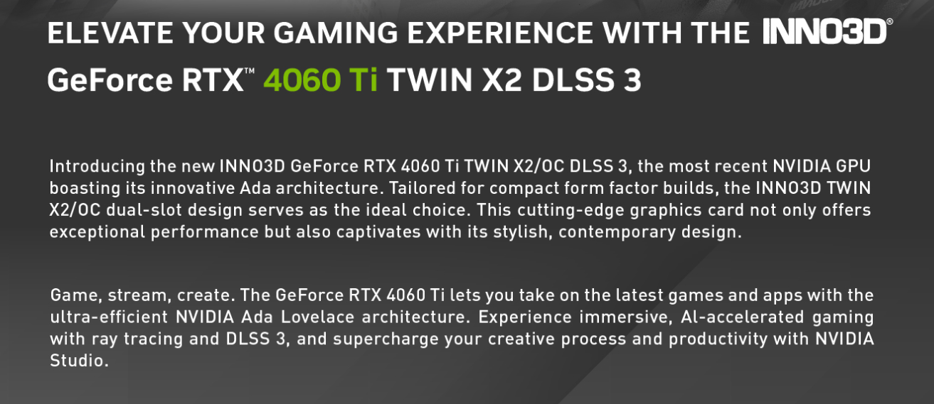 Inno3D RTX 4060 Ti TWIN X2 Specs